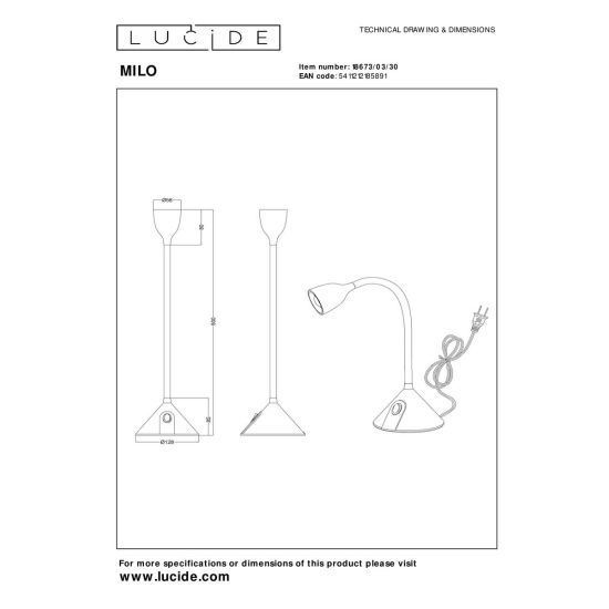 MILO Lampka biurkowa D 12,8 cm LED 1x3,2W 3000K czarny 18673/03/30 Lucide - zdjęcie dodatkowe 6